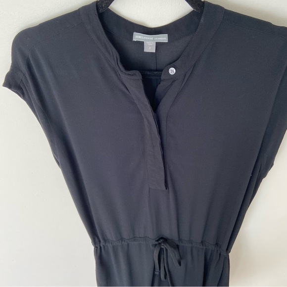 James Peres Black Short Sleeve Mini Shirt Dress Self Tie Belt size Medium - Picture 6 of 8